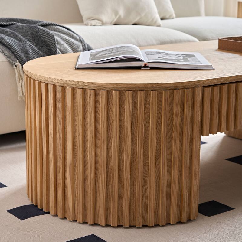 Mid Century Modern Coffee Table Oval Coffee Table Stylish Coffee Table with Drawers Handmade Embossed, for Living Room