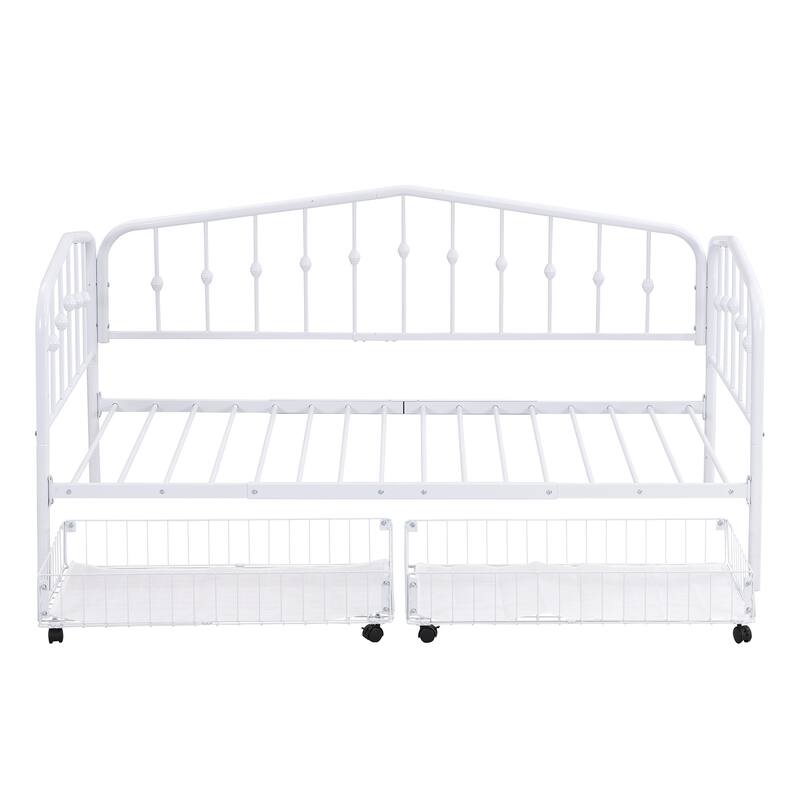 HomeRoots White Metal Twin Bed Frame With Drawers
