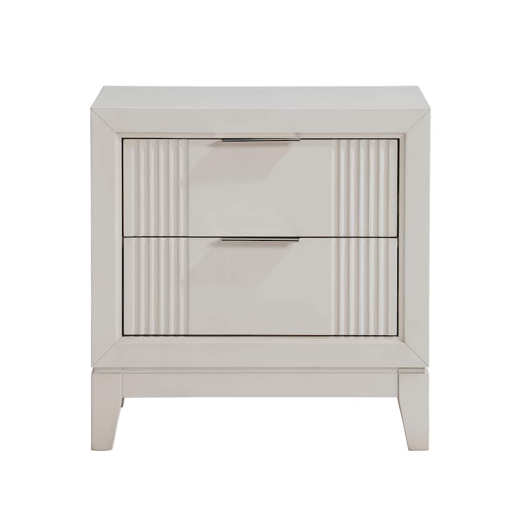 1pc Nightstand with 2x Drawers Modern Bedroom Furniture, Reeded Fronts, Bedside Cabinet with Drawers