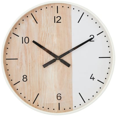 Wooden Two-Toned Wall Clock with White Accents - Brown - Roche River Decor - 2"W x 24"L x 24"H
