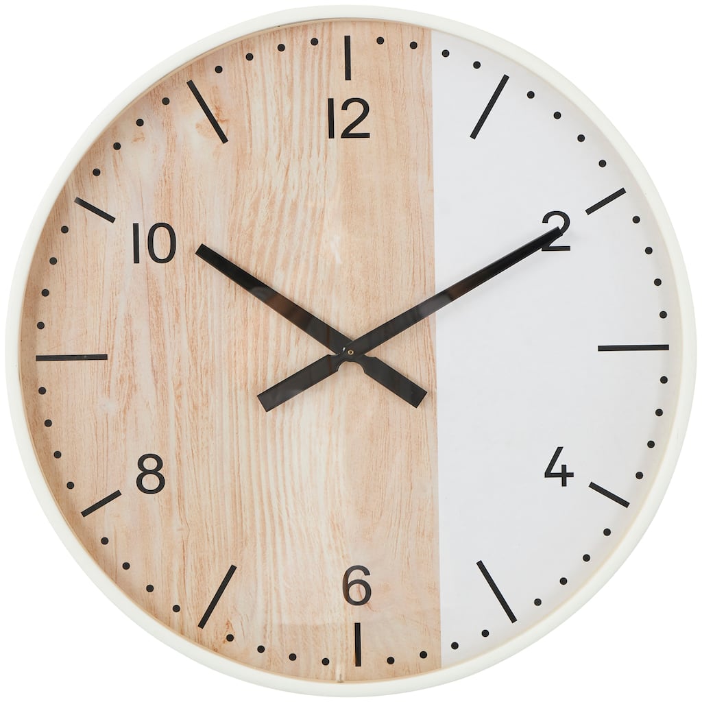 Wooden Two-Toned Wall Clock with White Accents - Brown - Roche River Decor - 2"W x 24"L x 24"H