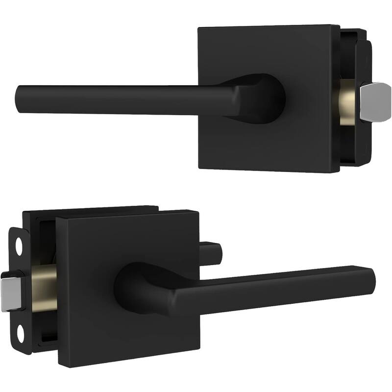 Mega Handles PRIME Reversible Passage Door Levers with Square Rosette | Modern Interior Handle for Bedroom, Bathroom, Hallway - Matte Black