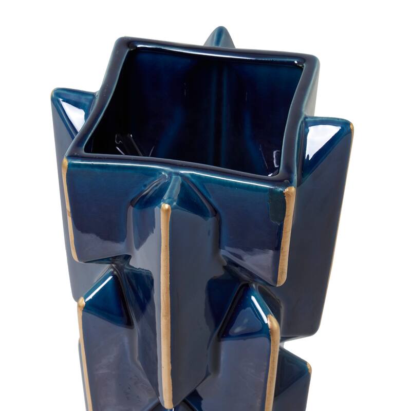 Ceramic Faceted Vase with Gold Accents - Teal - Roche River Decor - 8"W x 8"L x 27"H