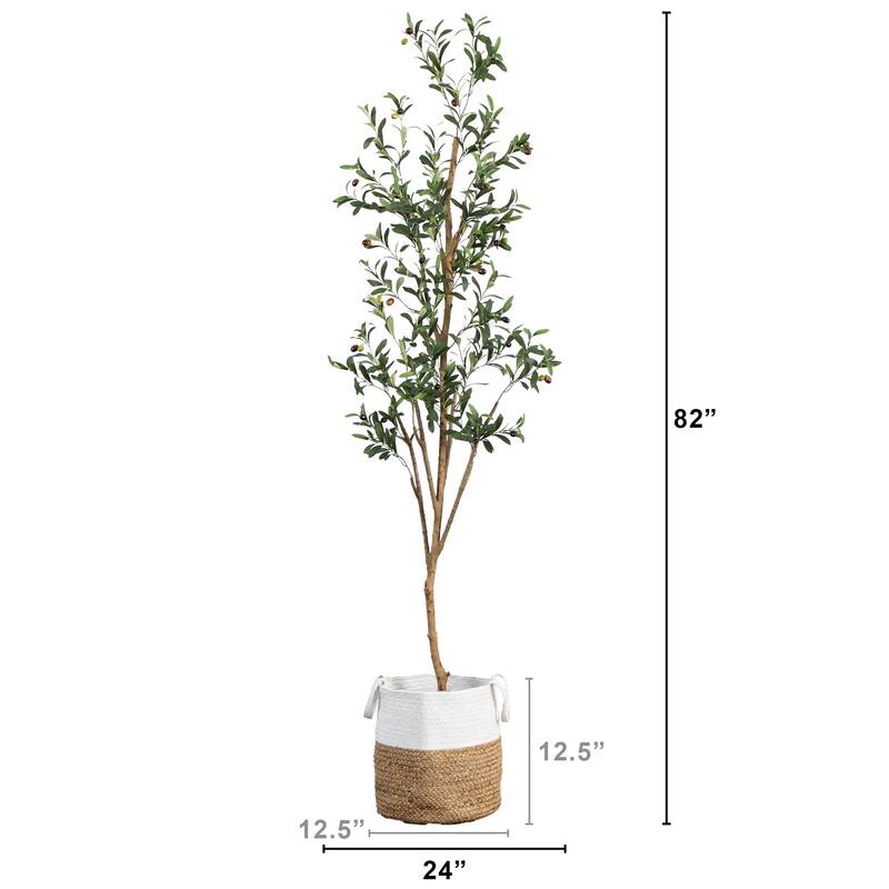 Potted Artificial Olive Tree with Handmade Jute Planter - 7' - Green