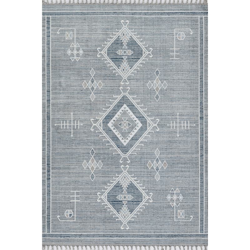 Momeni Rabat Geometric Polyester Blue Area Rug - 5' 3" x 7' 6" - Blue