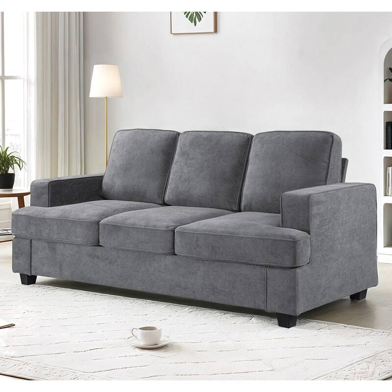 Comfortable 3 Seater Grey Velvet Sofa for Home, Apartment, Office