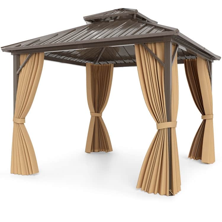 Coffee Galvanized Metal Aluminum Outdoor Gazebo with Mesh and Curtains