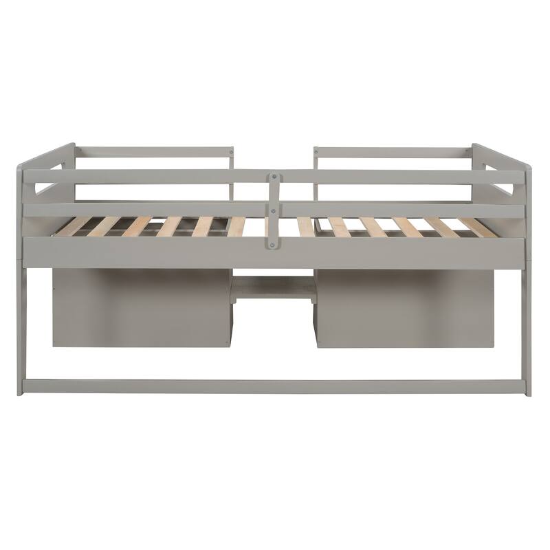 Twin Solid Pine Loft Bed with Shelves, Drawers, and Guardrail
