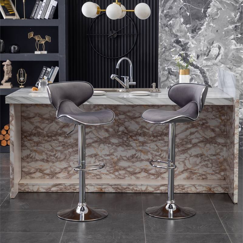 Roundhill Furniture Masaccio Velvet Upholstered Adjustable Swivel Barstool, Set of 2