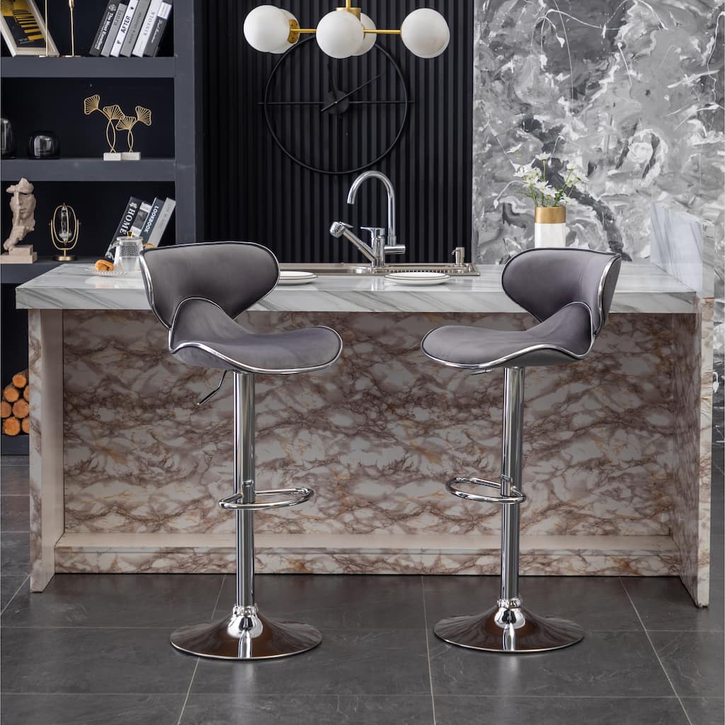 Velvet Swivel Barstool Bistro Counter Chair Gray Dining Chair 2 Set