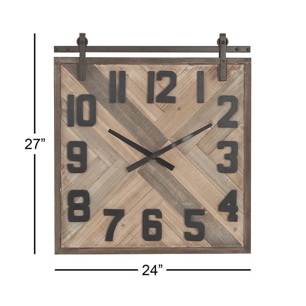Brown MDF Industrial Wall Clock No Theme 27 x 24 x 2 - 24 x 2 x 27