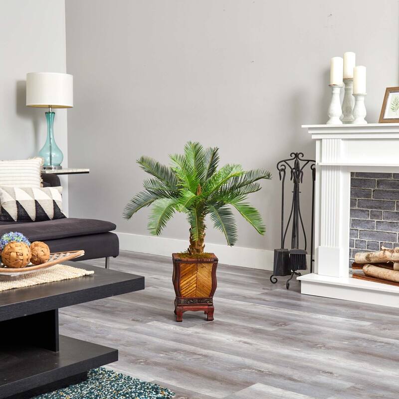 Artificial Tree 3ft, Indoor Green Plant with Wooden Planter, Tropical Decor, Home Accent, Living Room Tree - 51-60 Inches