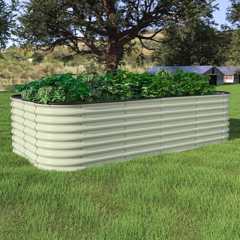 VEIKOUS 24''H Galvanized Raised Garden Bed, Durable Outdoor Planter Box with Rust-Resistant Steel - PearlWhite