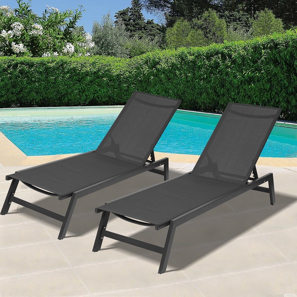 NUU GARDEN Patio Chaise Lounge 5-Posistion Folding Beach Chair Aluminum Recliner for Deck Pool Outdoor Grey 