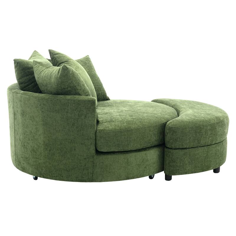 360° Swivel Accent Barrel Chair with Storage Ottoman & 4 Pillows, Modern Chenille Leisure Chair Round Accent