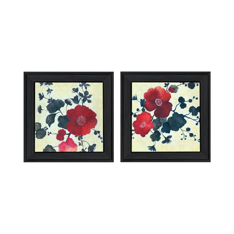 Trendy Decor 4U "Japanese Blossoms I" Printed Framed Wall Art by JG Studio - Charcoal - 15 x 15