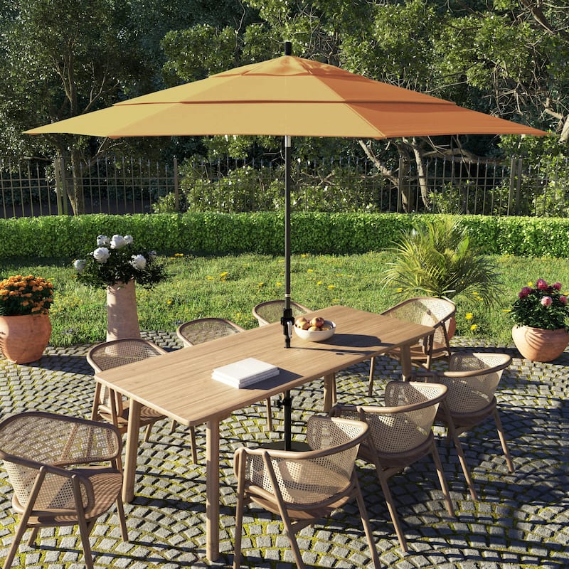 California Umbrella 11' Sun Master Patio Umbrella Black Aluminum Pole Fiberglass Ribs Crank Lift Tilt Sunbrella Pacific Blue - Sunflower Yellow