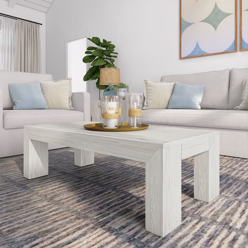 Plank and Beam Modern Rectangular Coffee Table - 48" x 24" - Coastal White Wirebrush