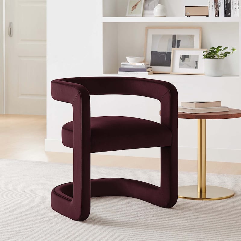 Bowie Performance Velvet Barrel Accent Chair - Mulberry