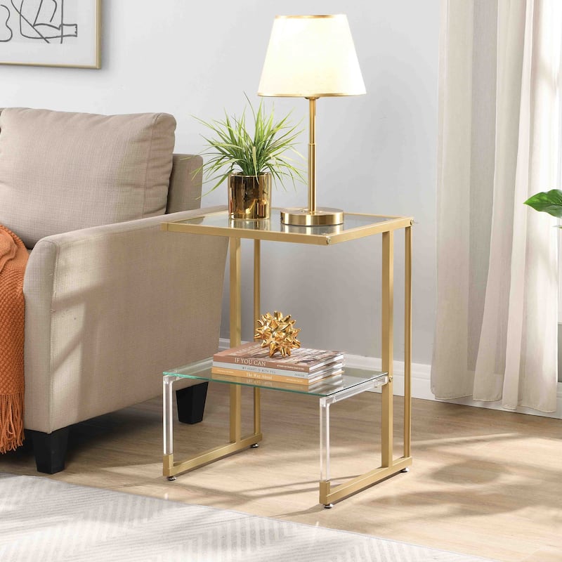 Modern Side Table, 2-Tier Acrylic Glass End Table for Living Room&Bedroom