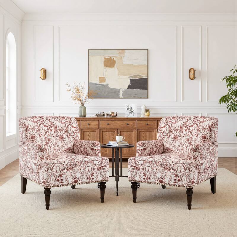 Linen Upholstered Armchair Nailhead Trim Accent Chair