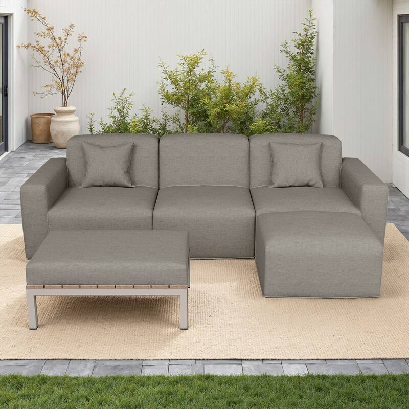 5-piece Full Foam Cushioning Sectional Sofa Set for living Room Patio - Grey