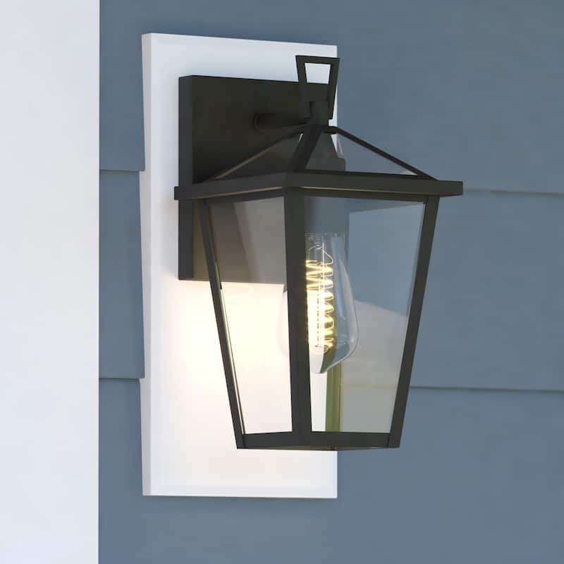 Derby Dusk to Dawn Outdoor Wall Light Lantern Clear Glass Shade, LED Compatible - Matte Black - 6-in W x 11.25-in H x 7-in D