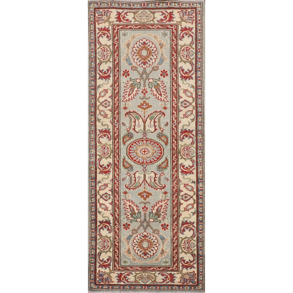Geometric Kazak Oriental Runner Rug Handmade Hallway Wool Carpet - 2'2" x 6'1"