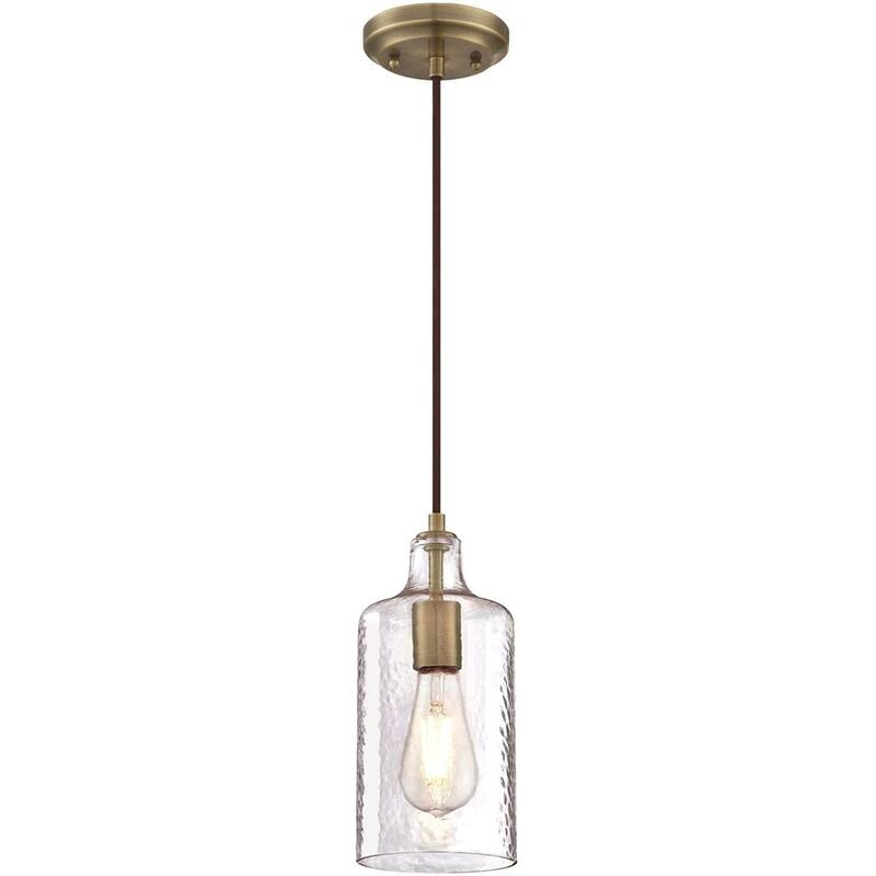 Antique brass glass pendant light with Clear Textured Glass