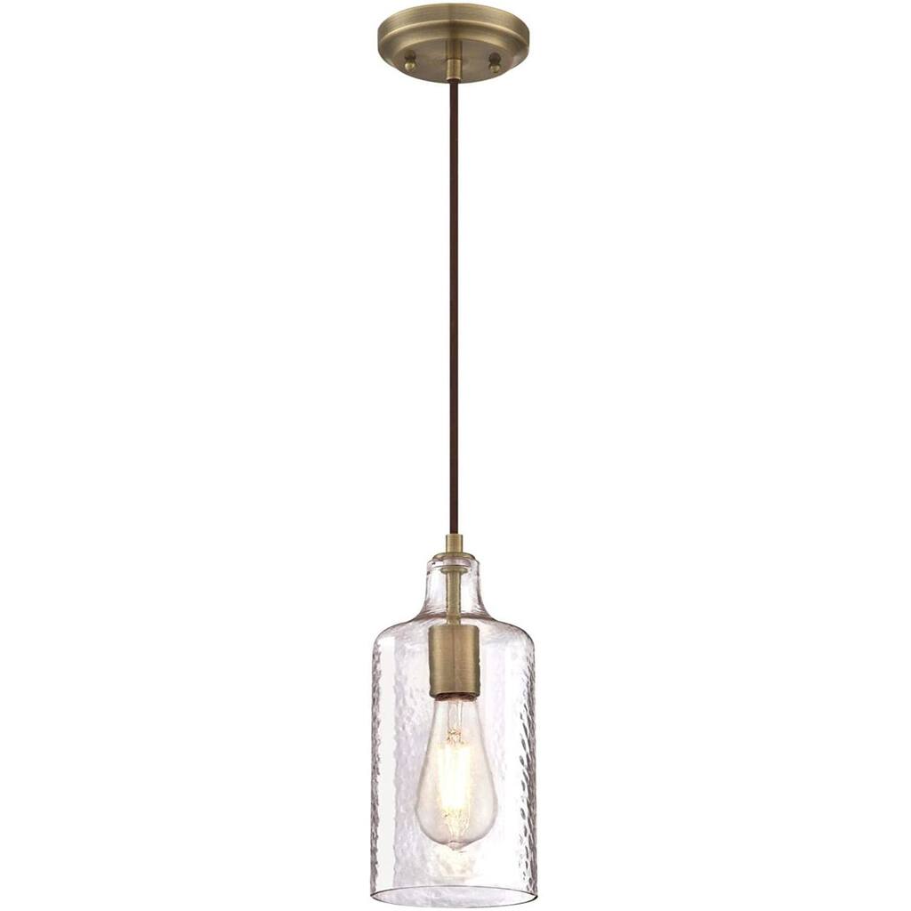 Antique brass glass pendant light with Clear Textured Glass