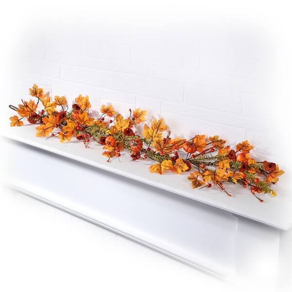 slide 2 of 3, 48" Maple Leaf/Pumpkin/Berry/Flower Garland