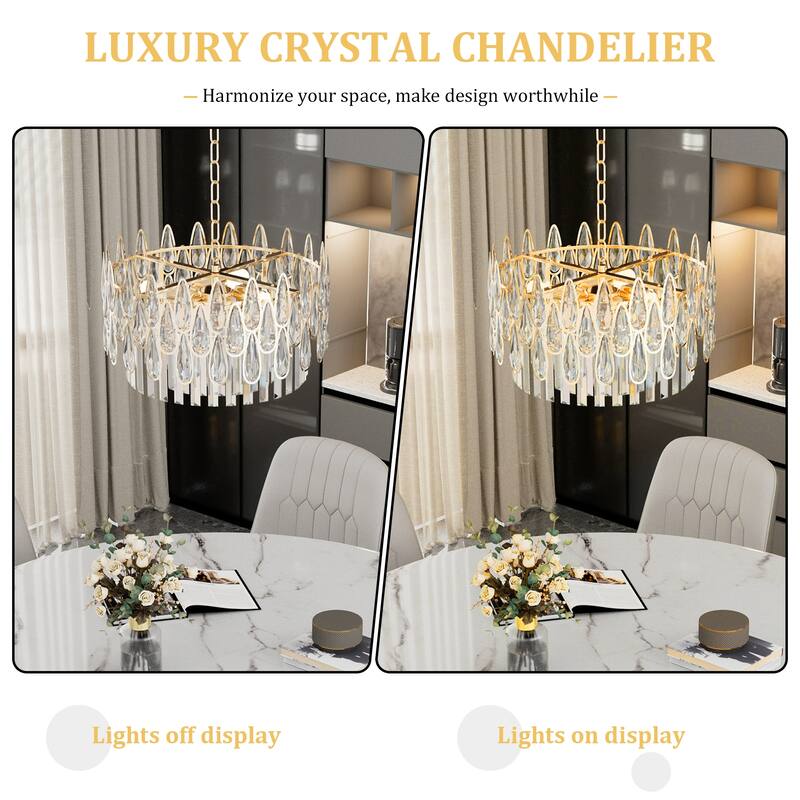 Sumptuous Dazzling Clear Teardrop Prism Crystal Chandelier with LED Lights