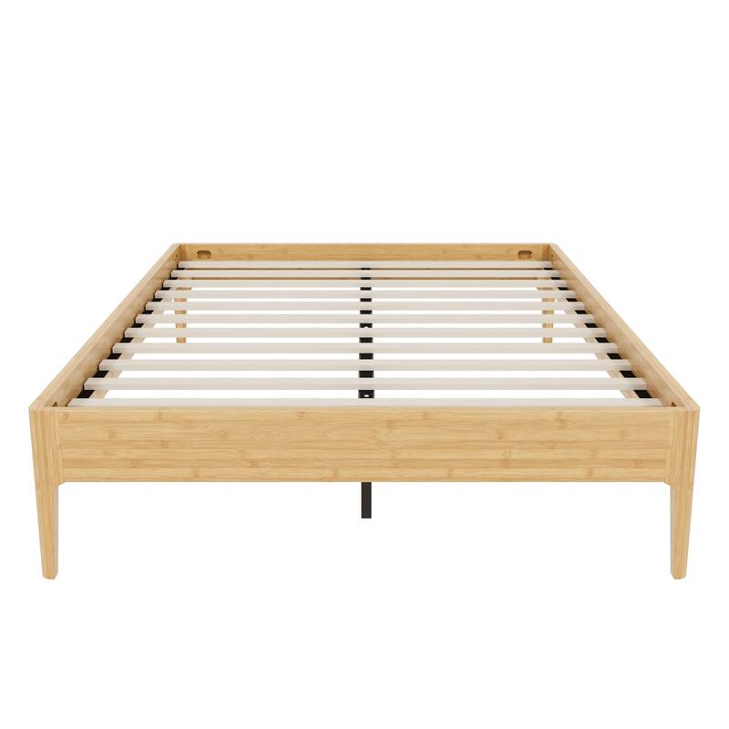 15" High Full Bamboo Platform Bed, Wood Slat Metal Support, Modern Minimalist, No Box Spring, Easy Assembly, Natural