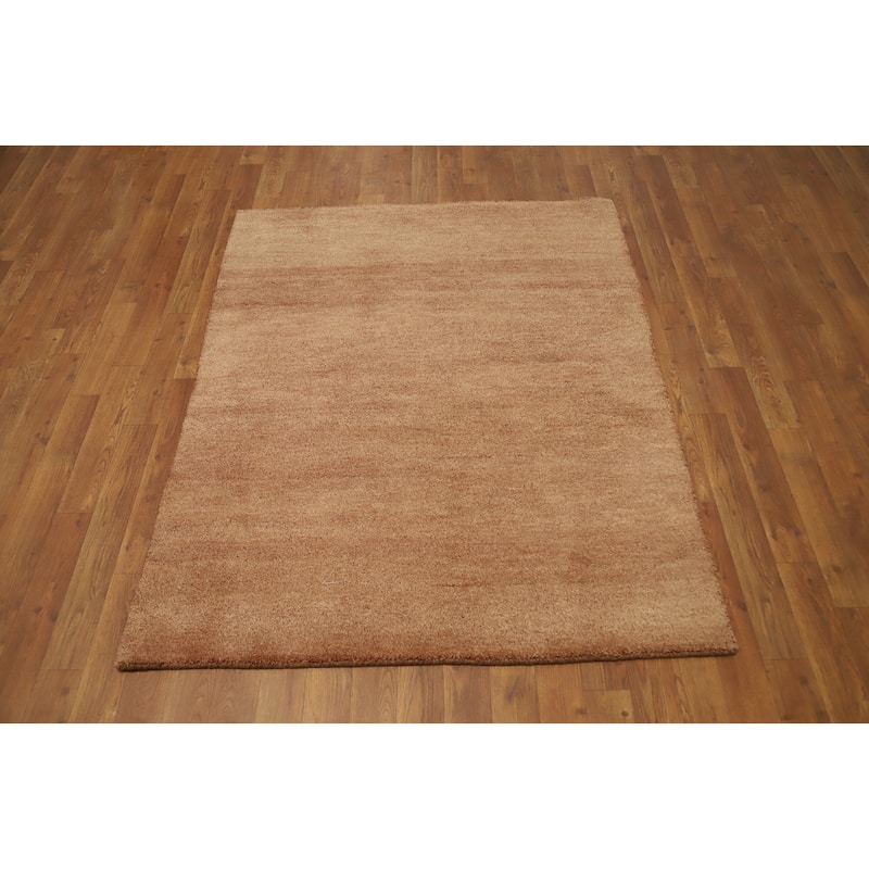 Hand Knotted Oriental 100% Wool Carpet Modern Solid Brown Gabbeh Area Rug - 4' 10'' X 3' 9''