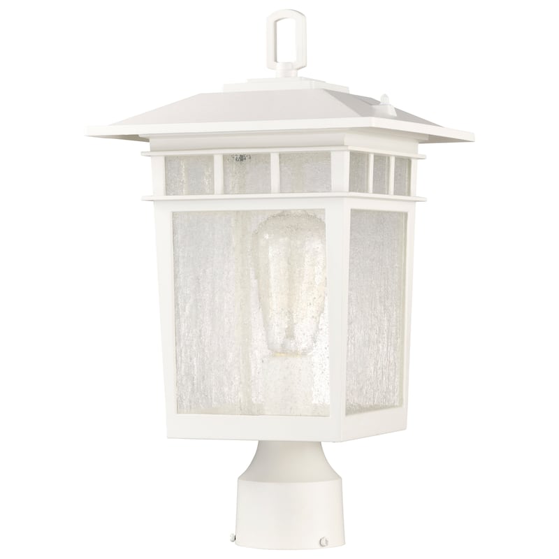 Cove Neck Outdoor Large Post Light Pole Lantern 1 Light White Finish Clear Seeded Glass