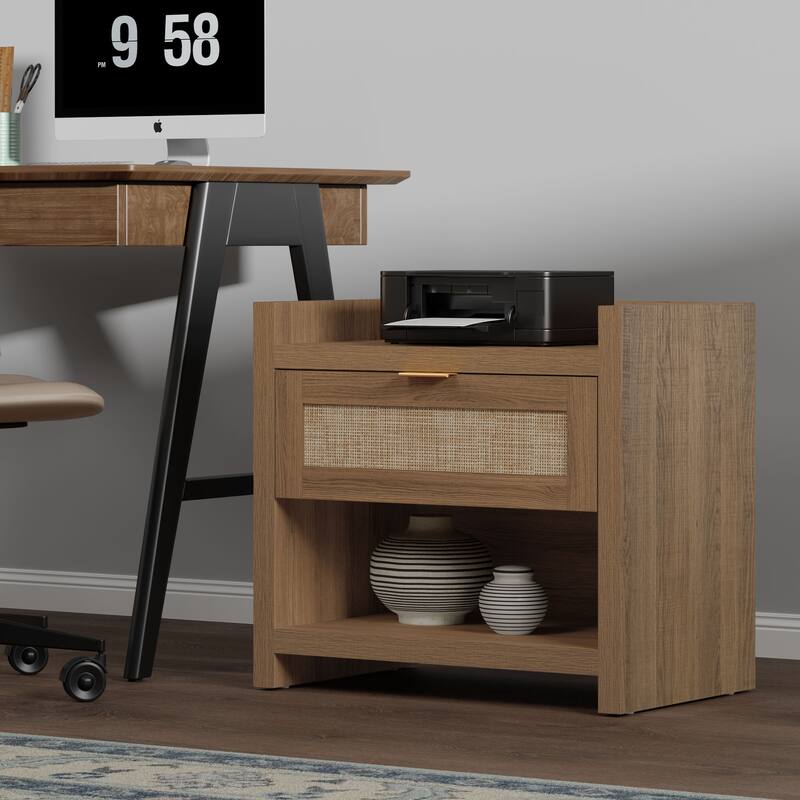 Farmhouse Nightstand with Charging Station and Drawers