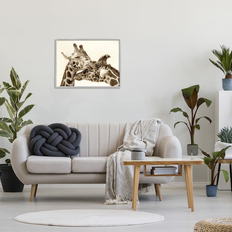 Stupell Sweet Cuddling Giraffes Sepia Wildlife Photography Portrait Framed Wall Art, Design by Carrie Ann Grippo-Pike - Tan