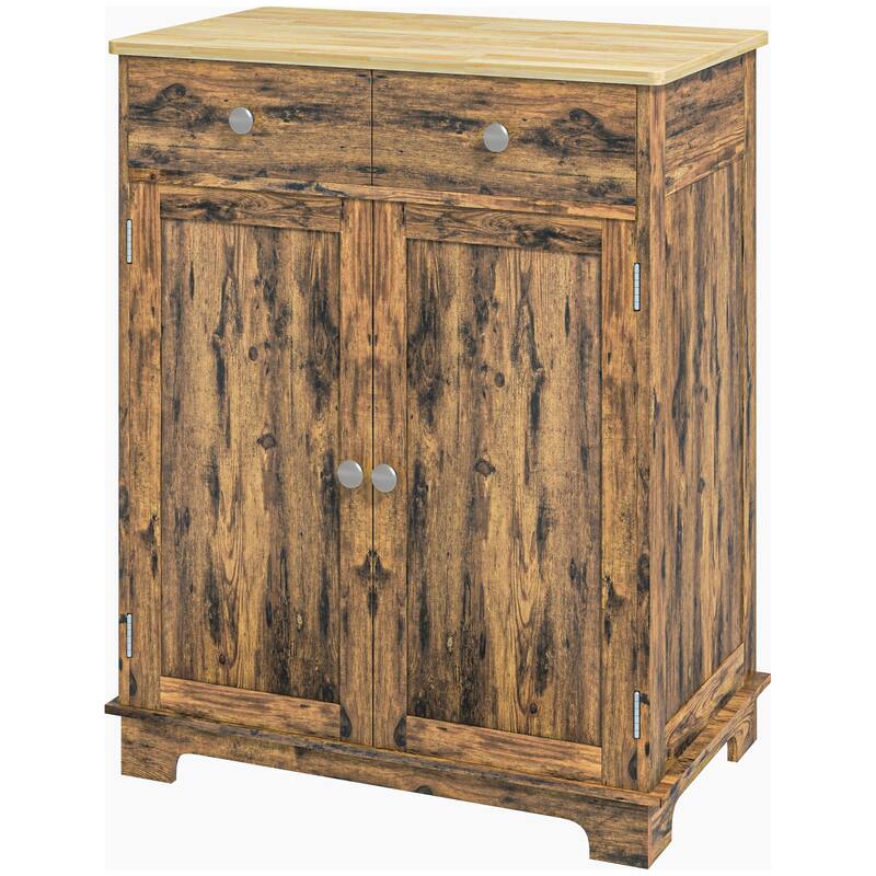 Modern Storage Cabinet with Solid Wood Countertop, 2 Drawers and Adjustable Shelf