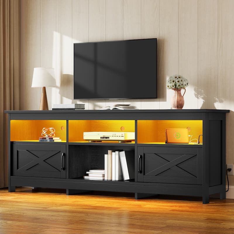 Moasis 70"/59" Farmhouse TV Stand for 80"/65" TV with Outlet and Lights