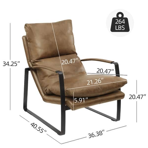 dimension image slide 1 of 3, Art Leon Art Leon Comfortable Genuine Leather Accent Lounge Chair with Cushion Seat