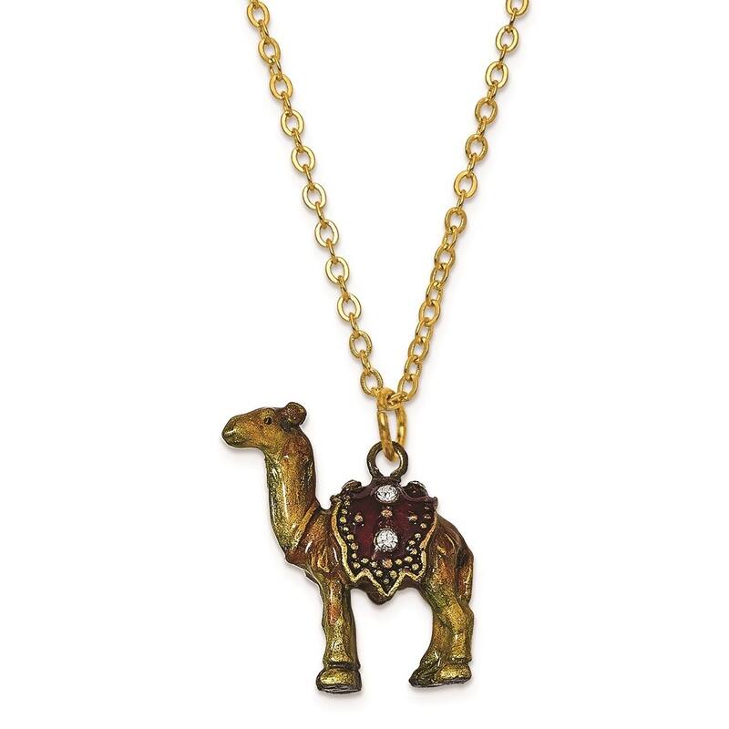 Curata Pewter Crystals Gold-Tone Enameled Ali Prince of The Desert Large Camel Trinket Box on 18 Inch Necklace