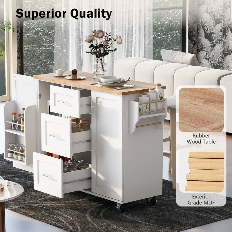 Kitchen Island with 2 Slide-Out Shelf and Internal Storage Rack