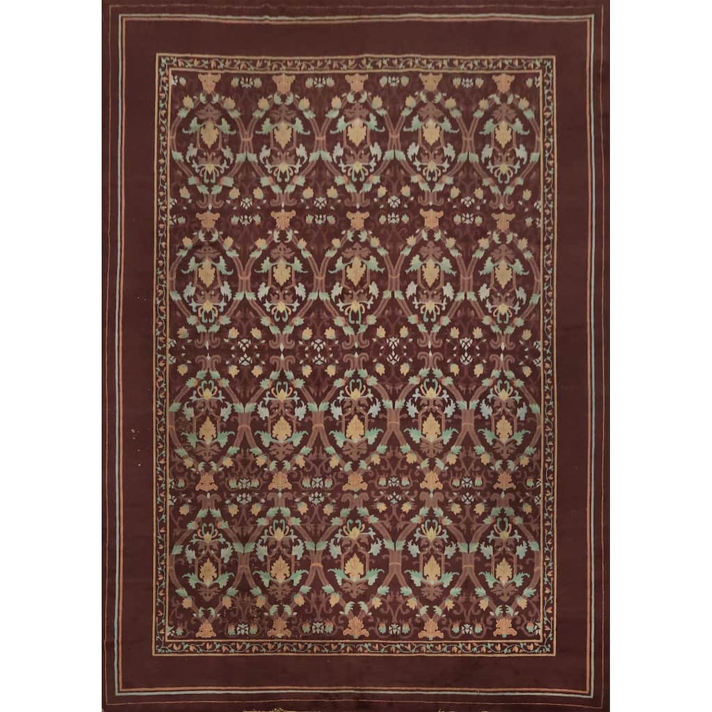 Hand Knotted Oriental 100% Wool Carpet Traditional Floral Brown Art Deco Area Rug - 11' 7'' X 9' 3''