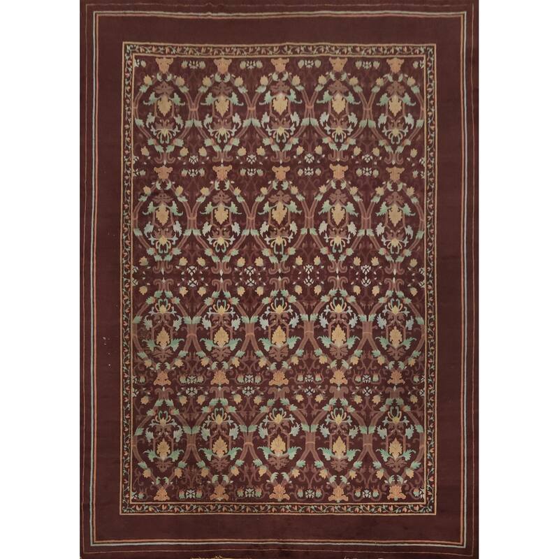 Hand Knotted Oriental 100% Wool Carpet Traditional Floral Brown Art Deco Area Rug - 11' 7'' X 9' 3''