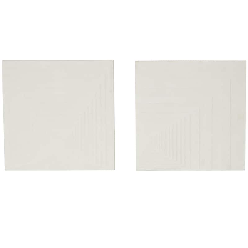 Metal Geometric Layered Square Cube Perspective Wall Decor with Sandstone Texture - Set of 2 Cream - Roche River Decor