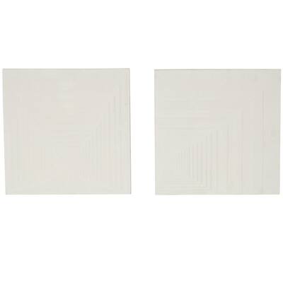 Metal Geometric Layered Square Cube Perspective Wall Decor with Sandstone Texture - Set of 2 Cream - Roche River Decor