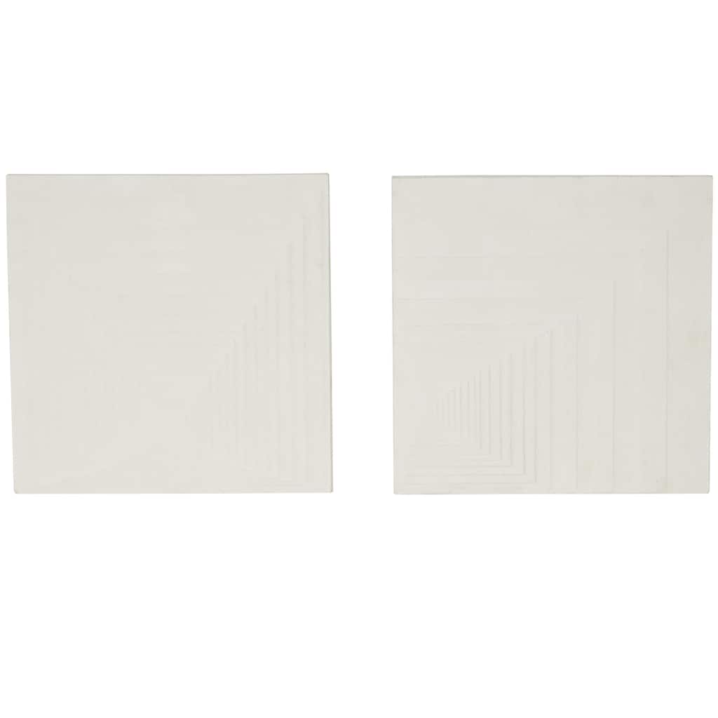 Metal Geometric Layered Square Cube Perspective Wall Decor with Sandstone Texture - Set of 2 Cream - Roche River Decor
