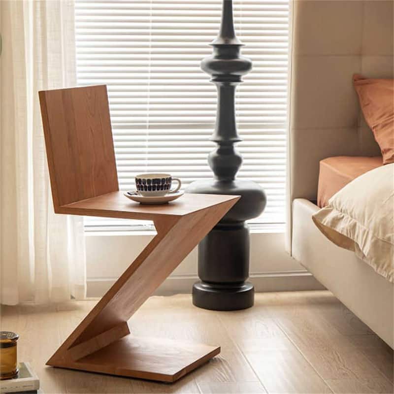 Z-shaped Solid Wood Backrest Dining Chair Creative Retro Single Seat