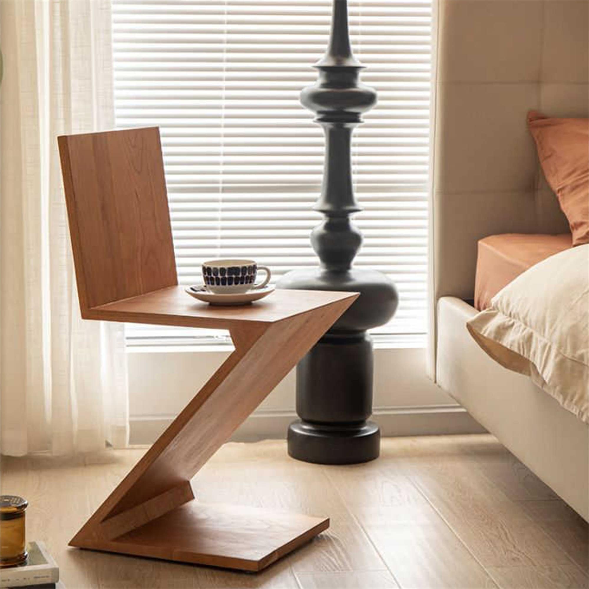 Z-shaped Solid Wood Backrest Dining Chair Creative Retro Single Seat