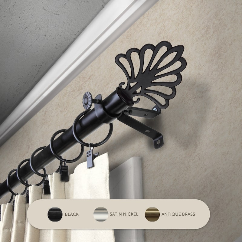 InStyleDesign Peacock Adjustable Curtain Rod 13/16 inch dia. - 66 to 120 inches - Black